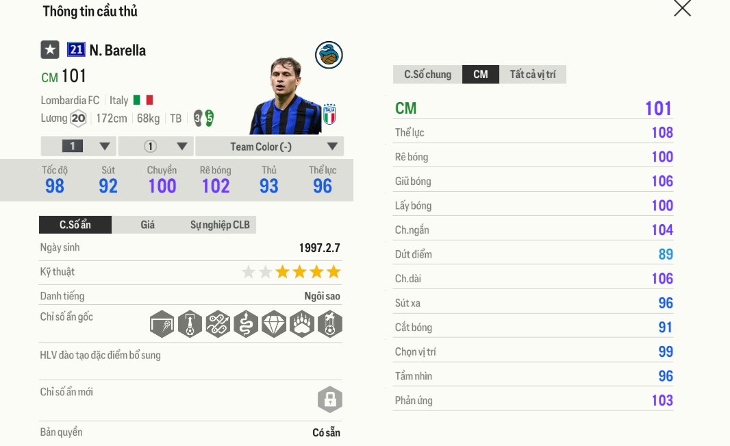 Review Nicolò Barella 21UCL